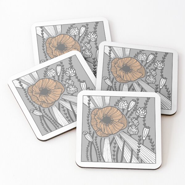 Item preview, Radiant Poppy Pen & Ink Illustration - Snow, Fog, Slate, Melon designed and sold by Irene Estelle.
