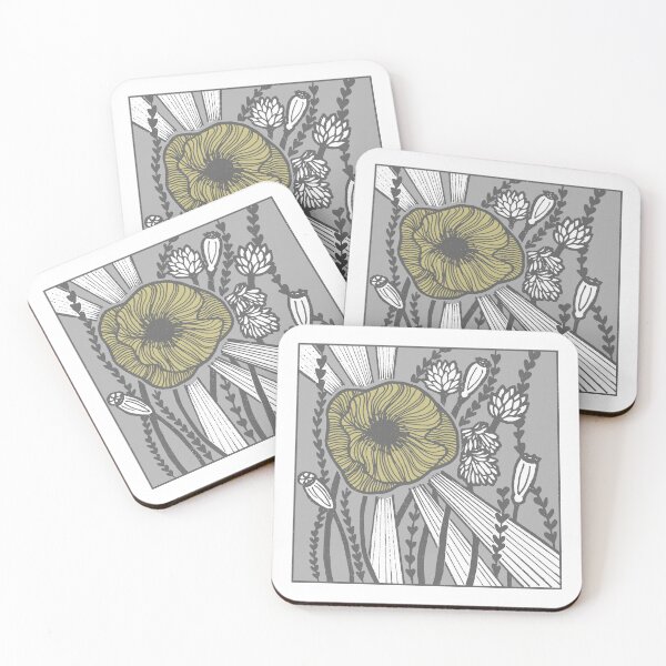 Item preview, Radiant Poppy Pen & Ink Illustration - Snow, Fog, Slate, Gold designed and sold by Irene Estelle.