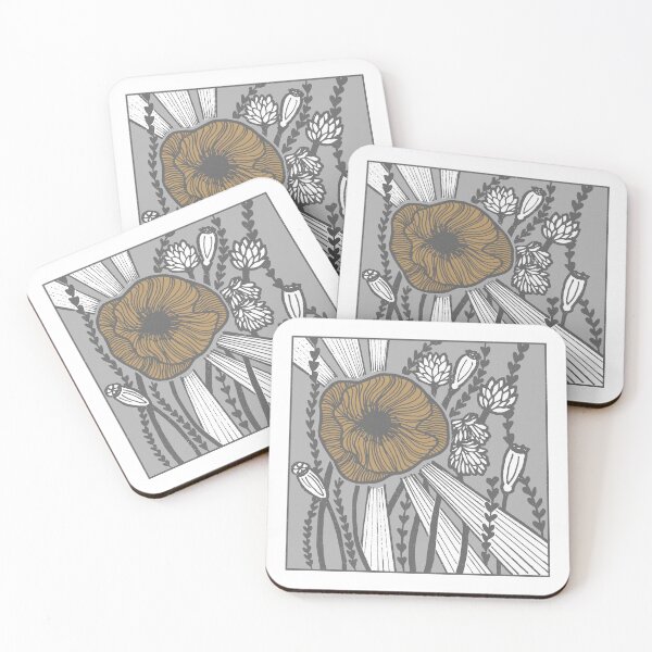Item preview, Radiant Poppy Pen & Ink Illustration - Snow, Fog, Slate, Fawn designed and sold by Irene Estelle.