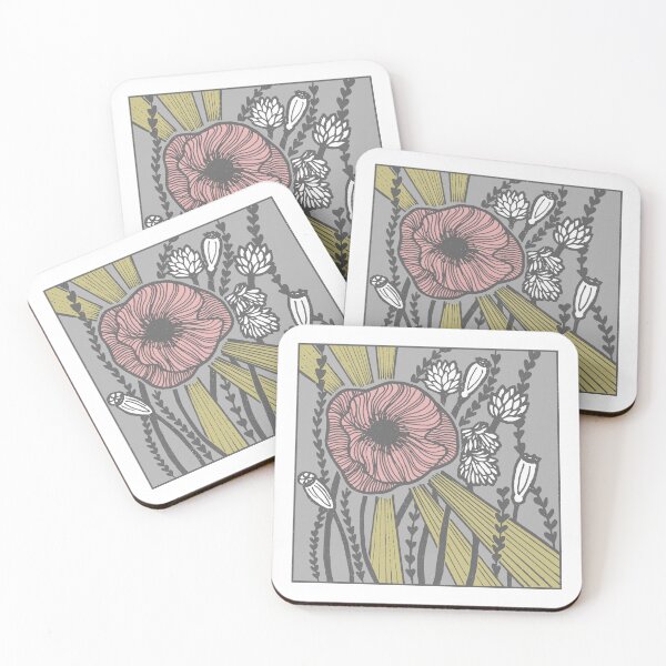 Item preview, Radiant Poppy Pen & Ink Illustration - Snow, Fog, Slate, Rose, Gold designed and sold by Irene Estelle.
