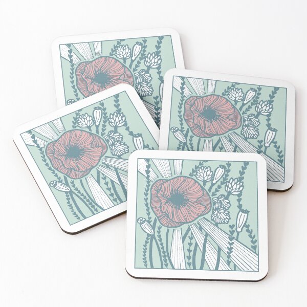 Item preview, Radiant Poppy Pen & Ink Illustration - Snow, Mint, Peacock, Rose designed and sold by Irene Estelle.