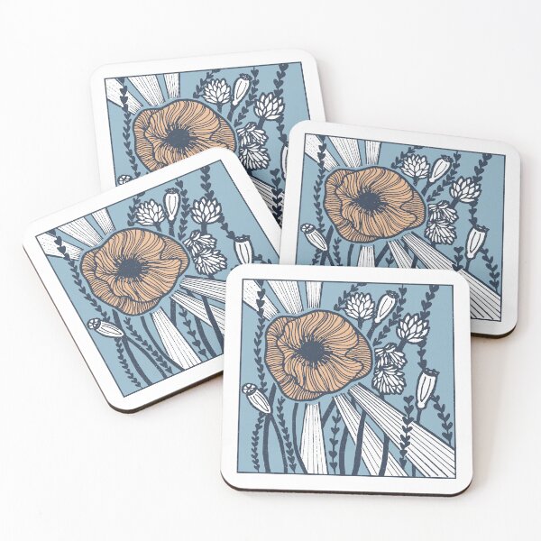 Item preview, Radiant Poppy Pen & Ink Illustration - Snow, Sky, Dusk, Melon designed and sold by Irene Estelle.