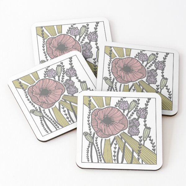 Item preview, Radiant Poppy Pen & Ink Illustration - Snow, Slate, Rose, Gold, Dust, Tea designed and sold by Irene Estelle.