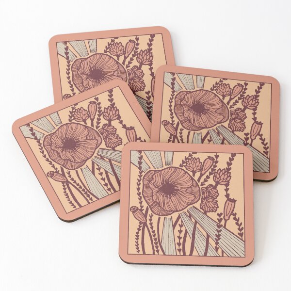Item preview, Radiant Poppy Pen & Ink Illustration - Coral, Melon, Wine, Dove designed and sold by Irene Estelle.