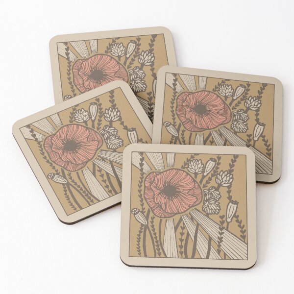 Item preview, Radiant Poppy Pen & Ink Illustration - Dove, Fawn, Earth, Coral designed and sold by Irene Estelle.