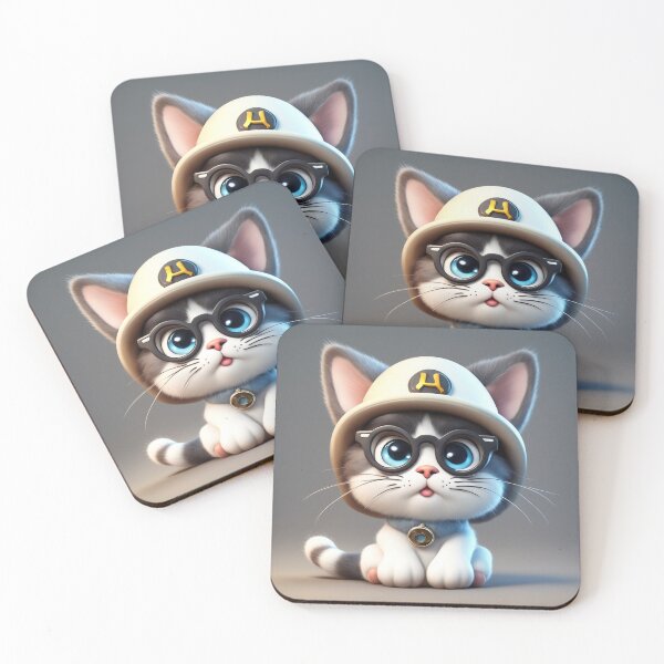 Item preview, Cute Cat Sitting with Hat and Glasses Cartoon Vector Icon Illustration designed and sold by hjian8219.