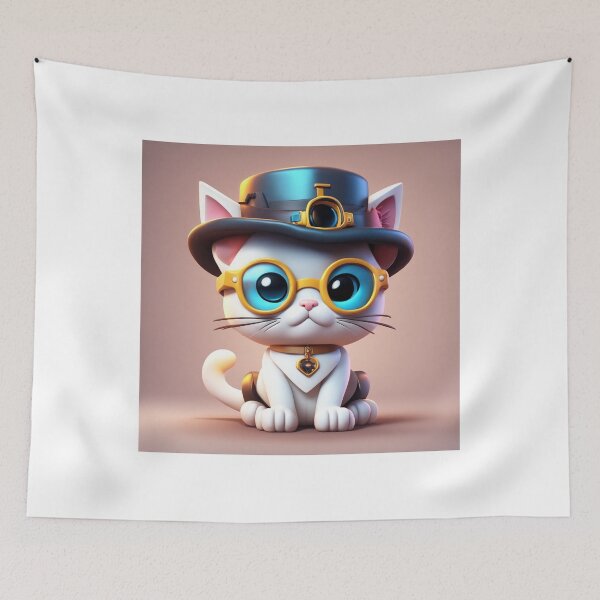 Item preview, Cute Cat Sitting with Hat and Glasses Cartoon Vector Icon Illustration designed and sold by hjian8219.