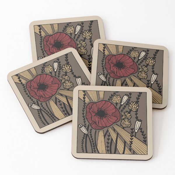 Item preview, Radiant Poppy Pen & Ink Illustration - Dove, Earth, Coal, Ruby, Fawn designed and sold by Irene Estelle.