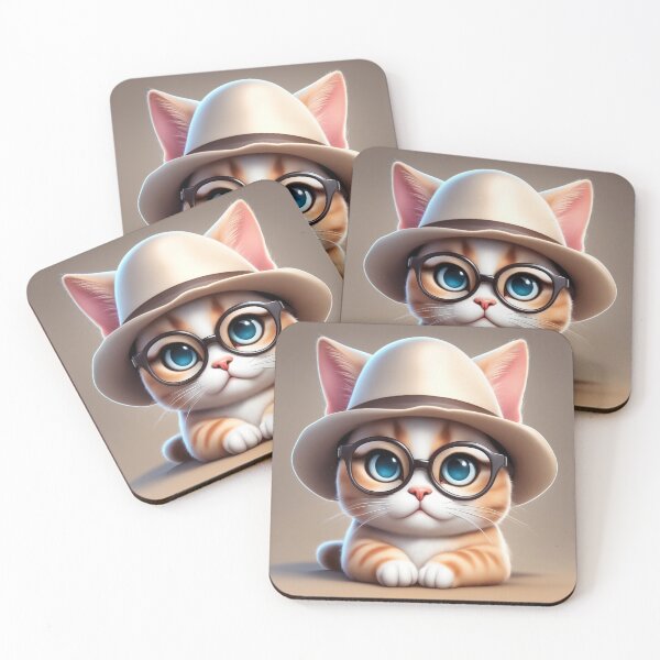 Item preview, Cute Cat Sitting with Hat and Glasses Cartoon Vector Icon Illustration designed and sold by hjian8219.