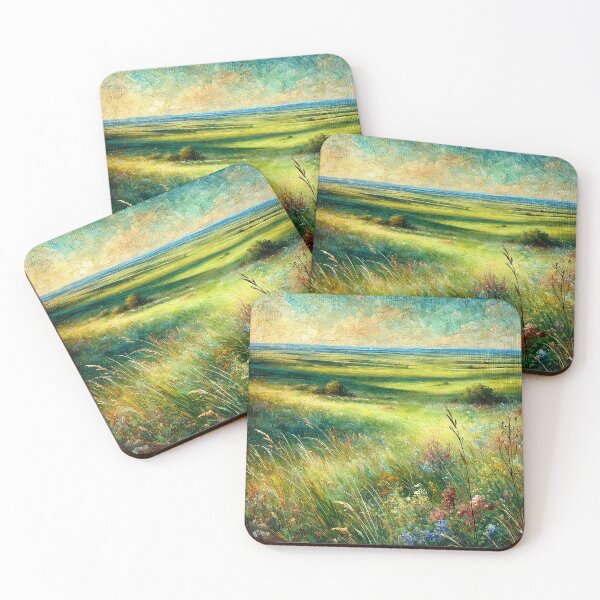 Item preview, Oil Painted Meadow Landscape with Flowers and Green Fields designed and sold by PsycheBrain.