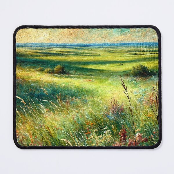 Item preview, Oil Painted Meadow Landscape with Flowers and Green Fields designed and sold by PsycheBrain.
