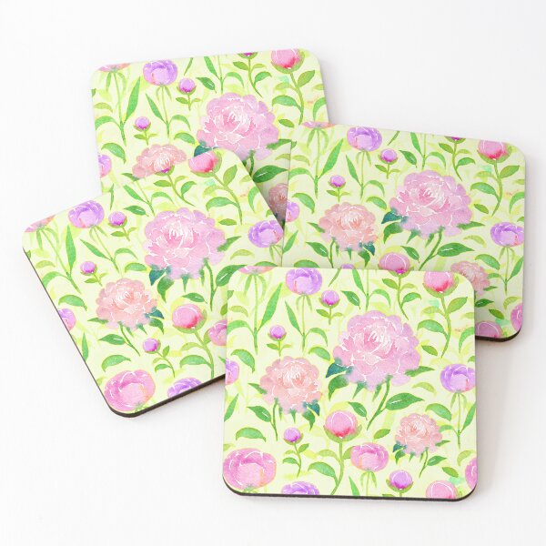 Item preview, Watercolor Peonies Pattern #5 (Yellow Background) designed and sold by andrebalest.art.
