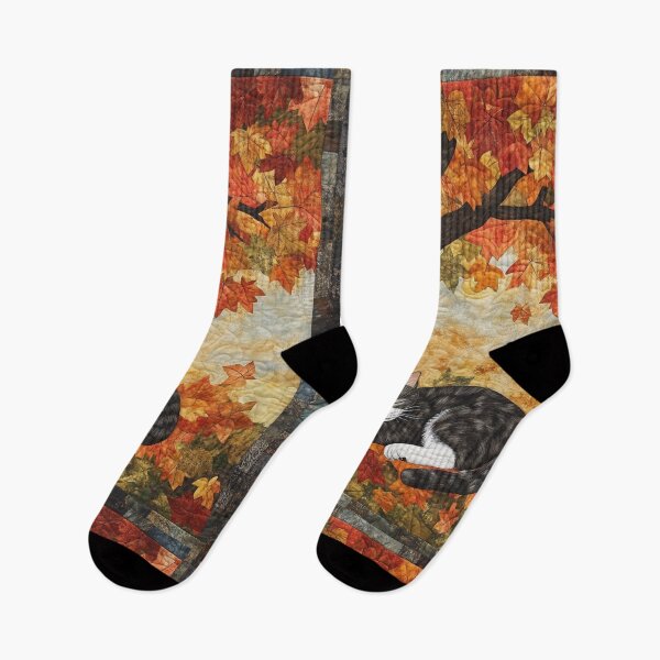 Item preview, Rustling Leaves and Purring Dreams Cat Quilt Print designed and sold by WitsandWonders.