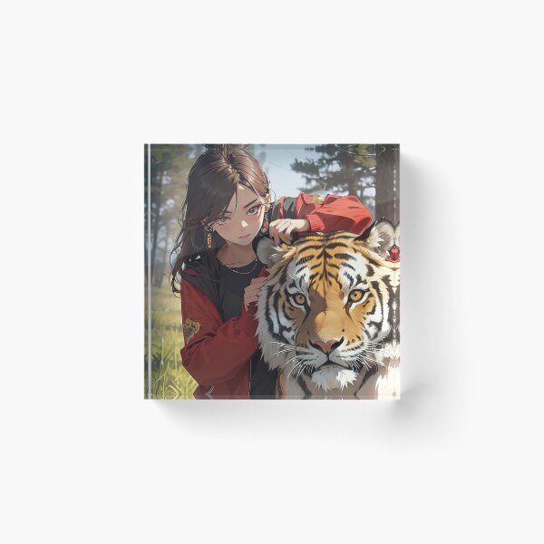 Item preview, Anime teen girl with tiger in forest art designed and sold by TheArtistOf2022.