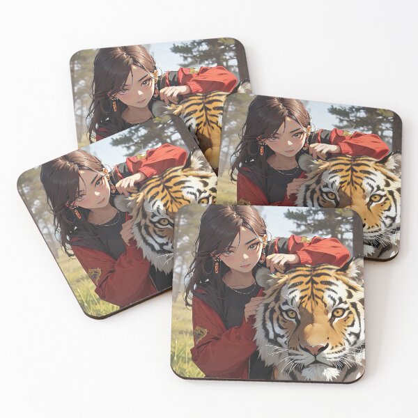 Item preview, Anime teen girl with tiger in forest art designed and sold by TheArtistOf2022.