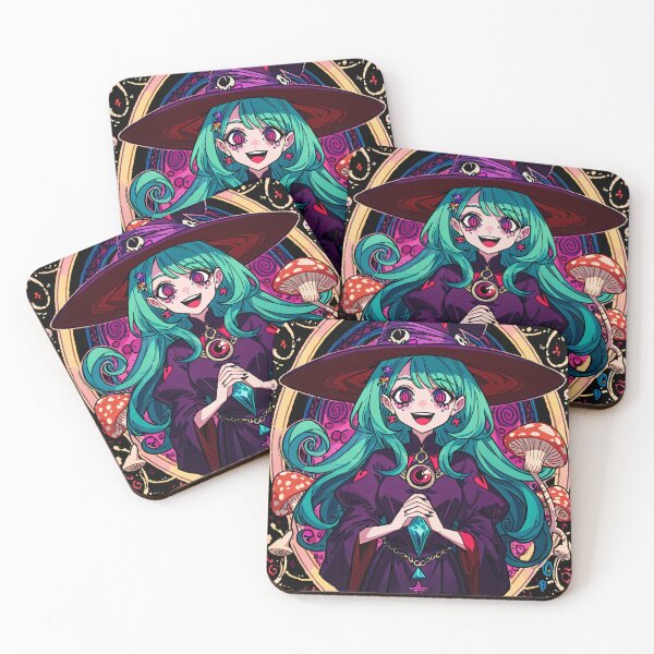Item preview, "Beautiful Anime Witch in "Psychedelic Witch with Magic Mushrooms - Oracle Card Style 2D Illustration"Front of a Magic Portal - Enchanting 2D Art" designed and sold by Arcane  Adorable.
