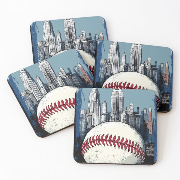 Item preview, Dynamic Baseball Art with City Skyline - Large Baseball with Red Stitching Against Skyscraper Generative AI designed and sold by OlfactoART Studio.