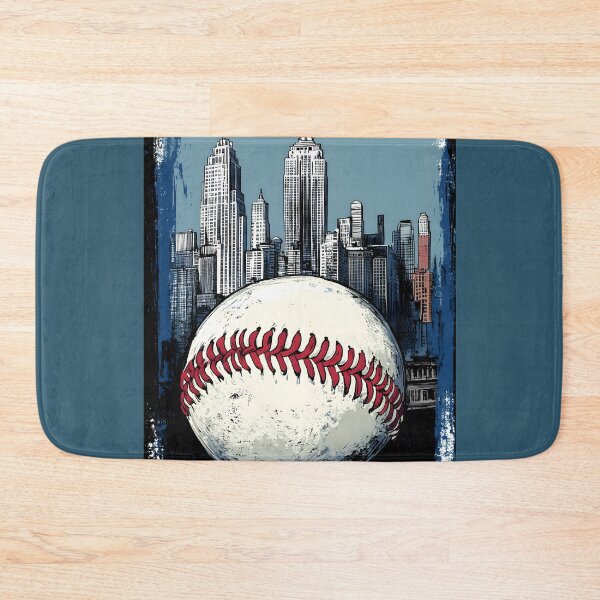 Item preview, Dynamic Baseball Art with City Skyline - Large Baseball with Red Stitching Against Skyscraper Generative AI designed and sold by OlfactoART Studio.