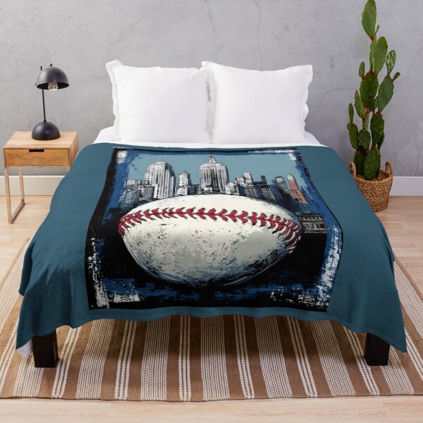 Item preview, Dynamic Baseball Art with City Skyline - Large Baseball with Red Stitching Against Skyscraper Generative AI designed and sold by OlfactoART Studio.