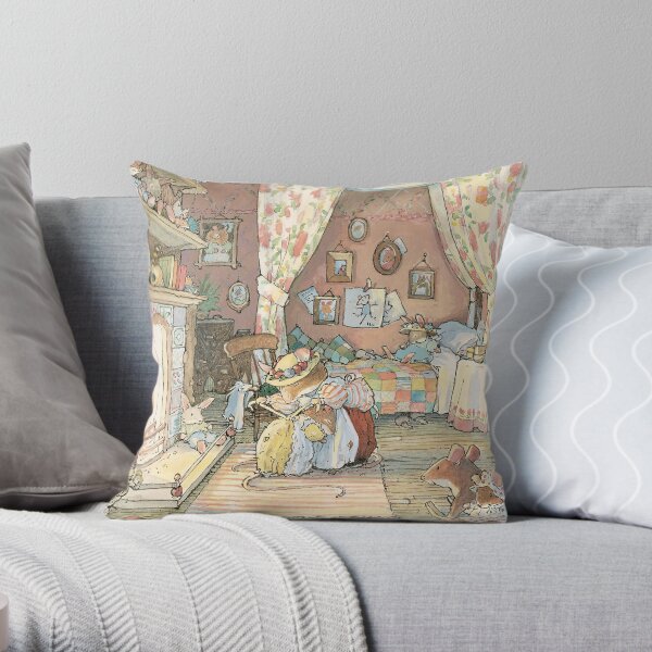 Lady Woodmouse gets Primrose ready for bed Throw Pillow