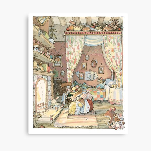 Lady Woodmouse gets Primrose ready for bed Canvas Print