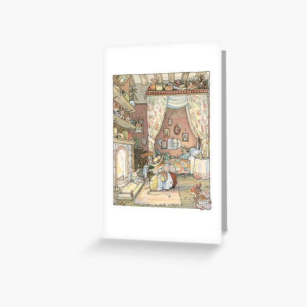 Lady Woodmouse gets Primrose ready for bed Greeting Card