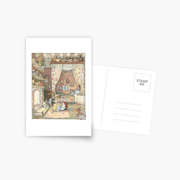 Vista previa del artículo con la obra «Lady Woodmouse prepara a Primrose para ir a dormir», diseñado y vendido por BramblyHedge.