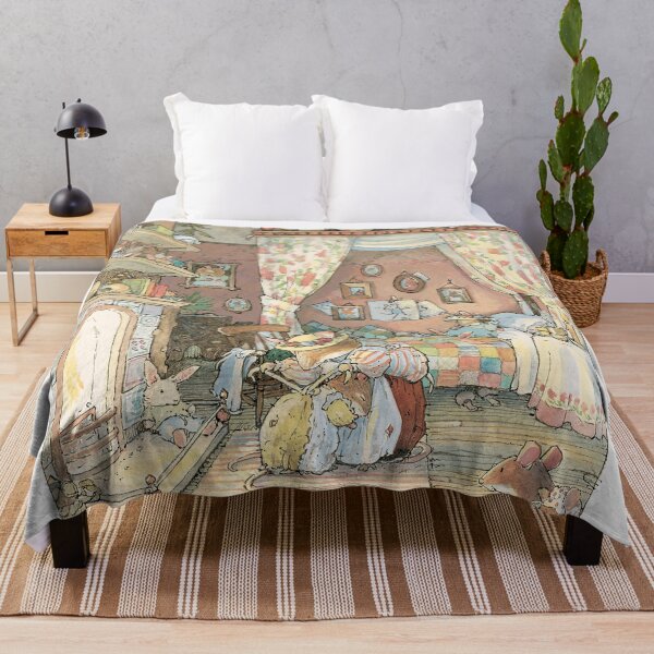 Lady Woodmouse gets Primrose ready for bed Throw Blanket