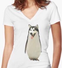 Husky Penguin Women's Fitted V-Neck T-Shirt