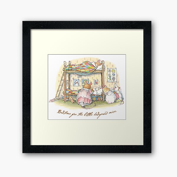 Lady Woodmouse gets the little mice into bed Framed Art Print