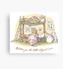 Lady Woodmouse gets the little mice into bed Canvas Print