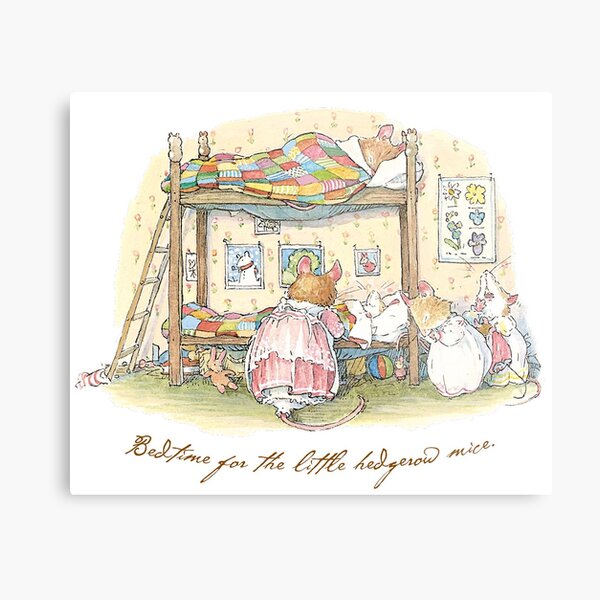 Lady Woodmouse gets the little mice into bed Metal Print