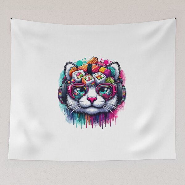 Item preview, techno sushi cat designed and sold by SabyDigitalArt.
