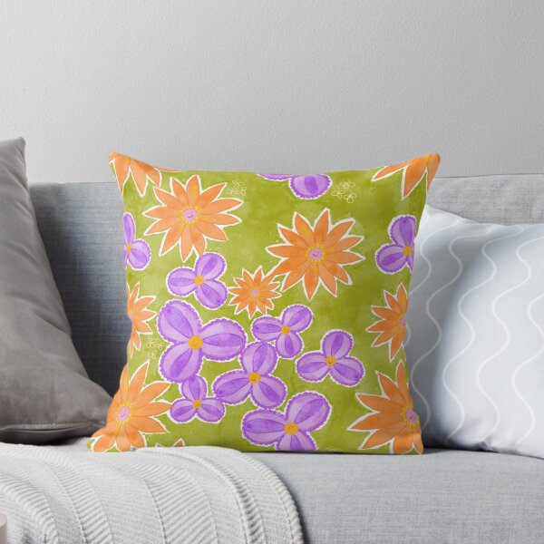 Lilies and Happy Daisies Throw Pillow