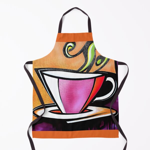 Item preview, Dynamic Coffee Cup Art - Vibrant Colors with Swirling Handle and Green Saucer Against Orange Background Digital Art designed and sold by OlfactoART Studio.