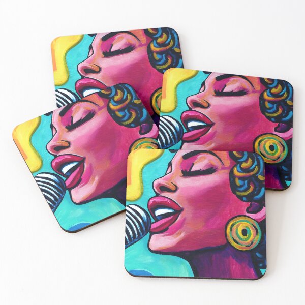 Item preview, Vibrant Female Soprano Art - Colorful Curly Hair and Bold Earrings with Dynamic Abstract Background designed and sold by OlfactoART Studio.