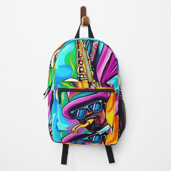 Item preview, Energetic Musician Art - Vibrant Saxophone Player in Colorful Suit and Jazzy Swirling Hat designed and sold by OlfactoART Studio.