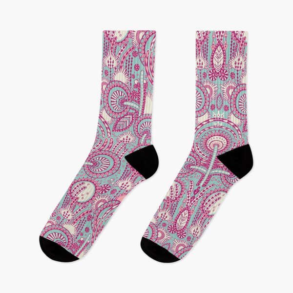 Item preview, Floral Folk Style Stylization, Turquoise and pink version designed and sold by Alex  Blud.