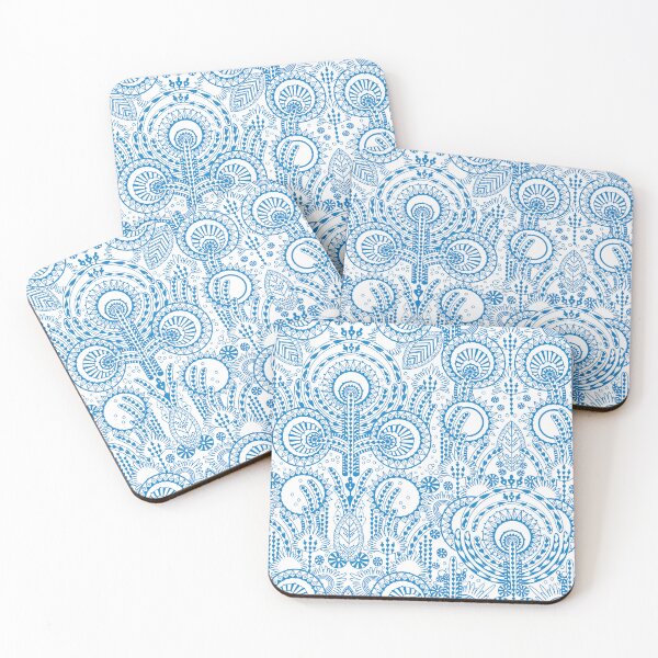 Item preview, Floral Folk Style Stylization, Blue on white background designed and sold by Alex  Blud.