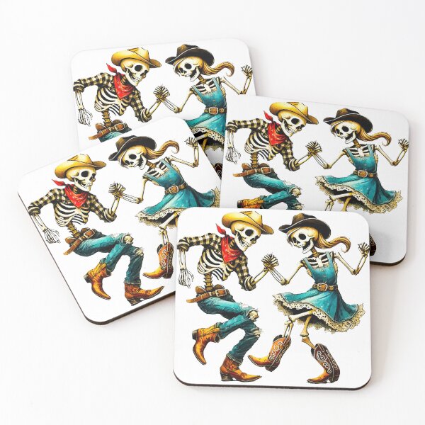 Item preview, Country Line Dancing Skeleton Couple | Western Halloween Art designed and sold by Kathryn Creates.