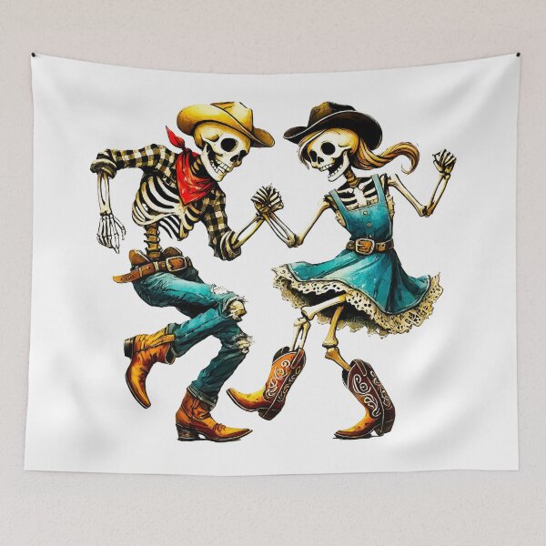 Item preview, Country Line Dancing Skeleton Couple | Western Halloween Art designed and sold by Kathryn Creates.