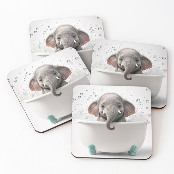 Item preview, Baby Elephant Taking a Bath, Cute Animal Art designed and sold by CheekyAnimalz.