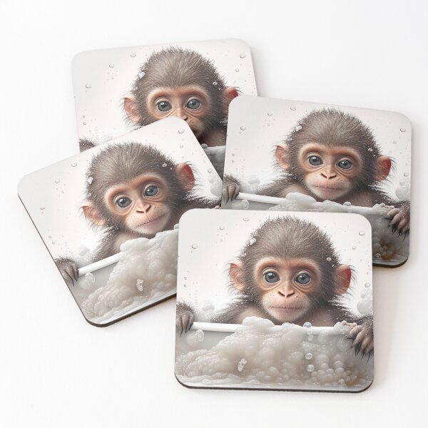 Item preview, Baby Monkey Taking a Bath, Cute Animal Art designed and sold by CheekyAnimalz.