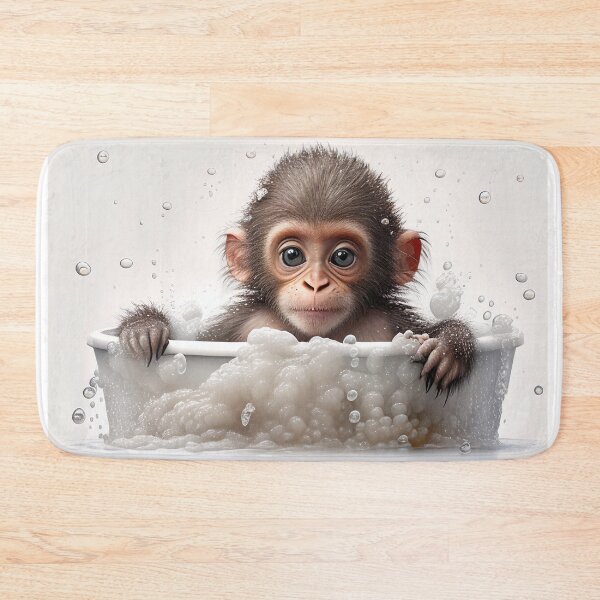 Item preview, Baby Monkey Taking a Bath, Cute Animal Art designed and sold by CheekyAnimalz.