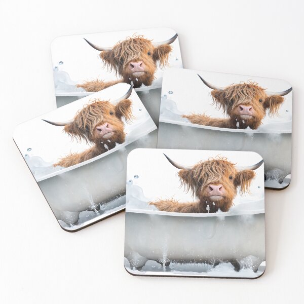 Item preview, Baby Highland Cow Taking a Bath, Cute Animal Art designed and sold by CheekyAnimalz.