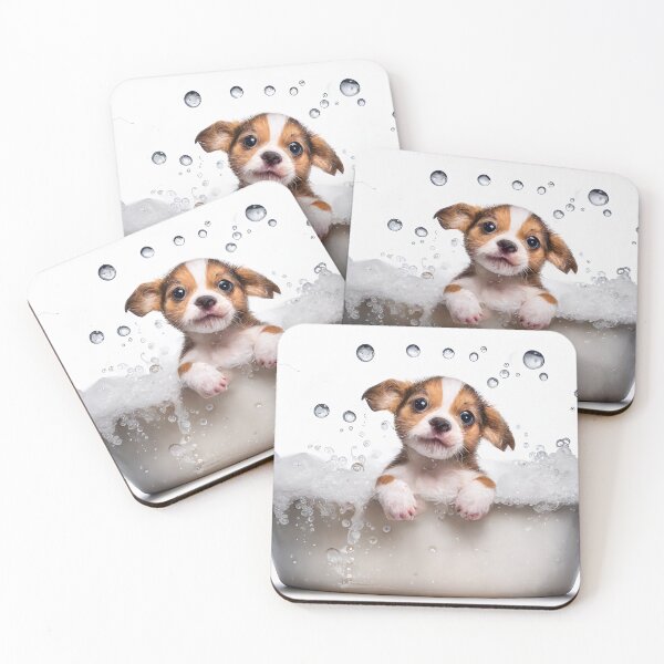 Item preview, Dog Pup Taking a Bath, Cute Animal Art designed and sold by CheekyAnimalz.