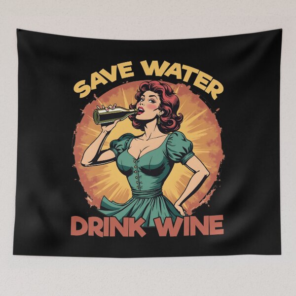 Item preview, Save Water Drink Wine Retro Woman Fun Vintage Wine Lover Art designed and sold by janastefa.