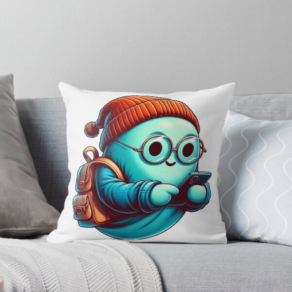 Item preview, Blue back to school, college,cute ghost wearing glasses, Bennie ,busy in phone. designed and sold by droverashop.