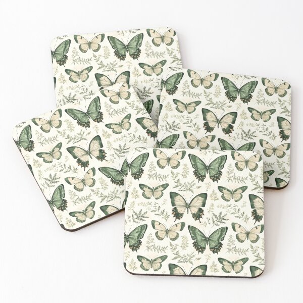 Item preview, Vintage Green Butterflies and Ferns Seamless Pattern designed and sold by VoyteksDesigns.
