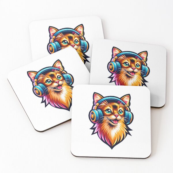 Item preview, Charming Somali Cat Listening to Music with Earphones Sticker designed and sold by EnchantSticks.